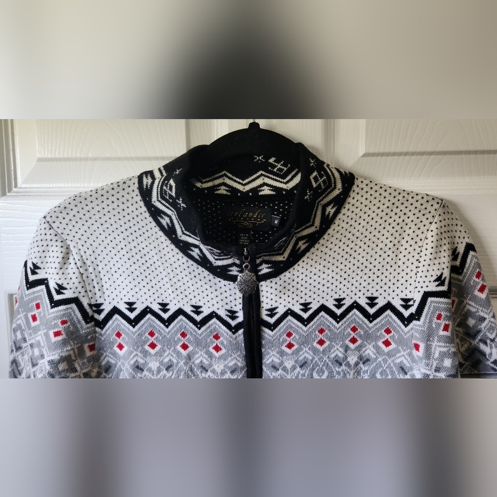 Icelandic Designs multipatern 100% wool zip up cardigan sweater women's … - Picture 2 of 8